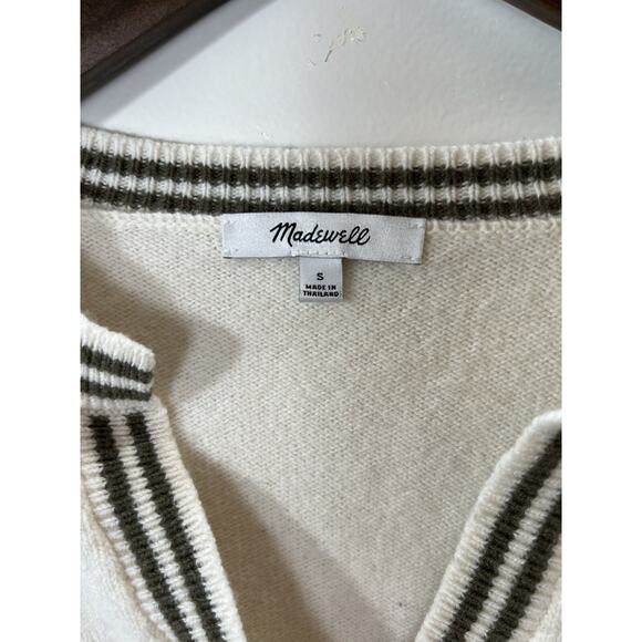 Madewell Women's Wool Blend Sweater Size S Cream Green Varsity Tenniscore Preppy - Picture 3 of 6
